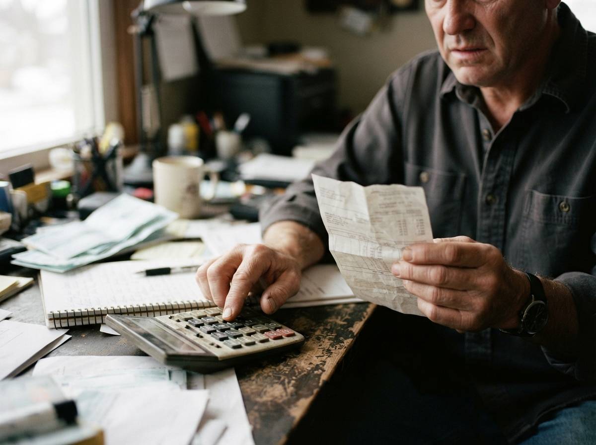 A paycheck stub next to a bank statement on a desk.